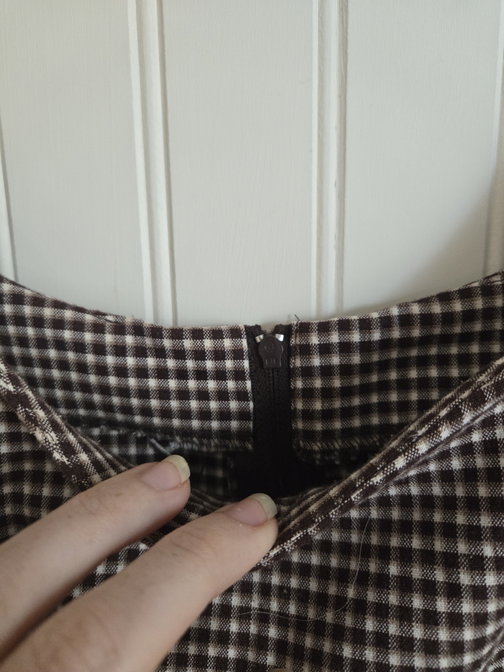 Vintage Brown Gingham Strap Retro Mini Dress - Picture 5 of 11